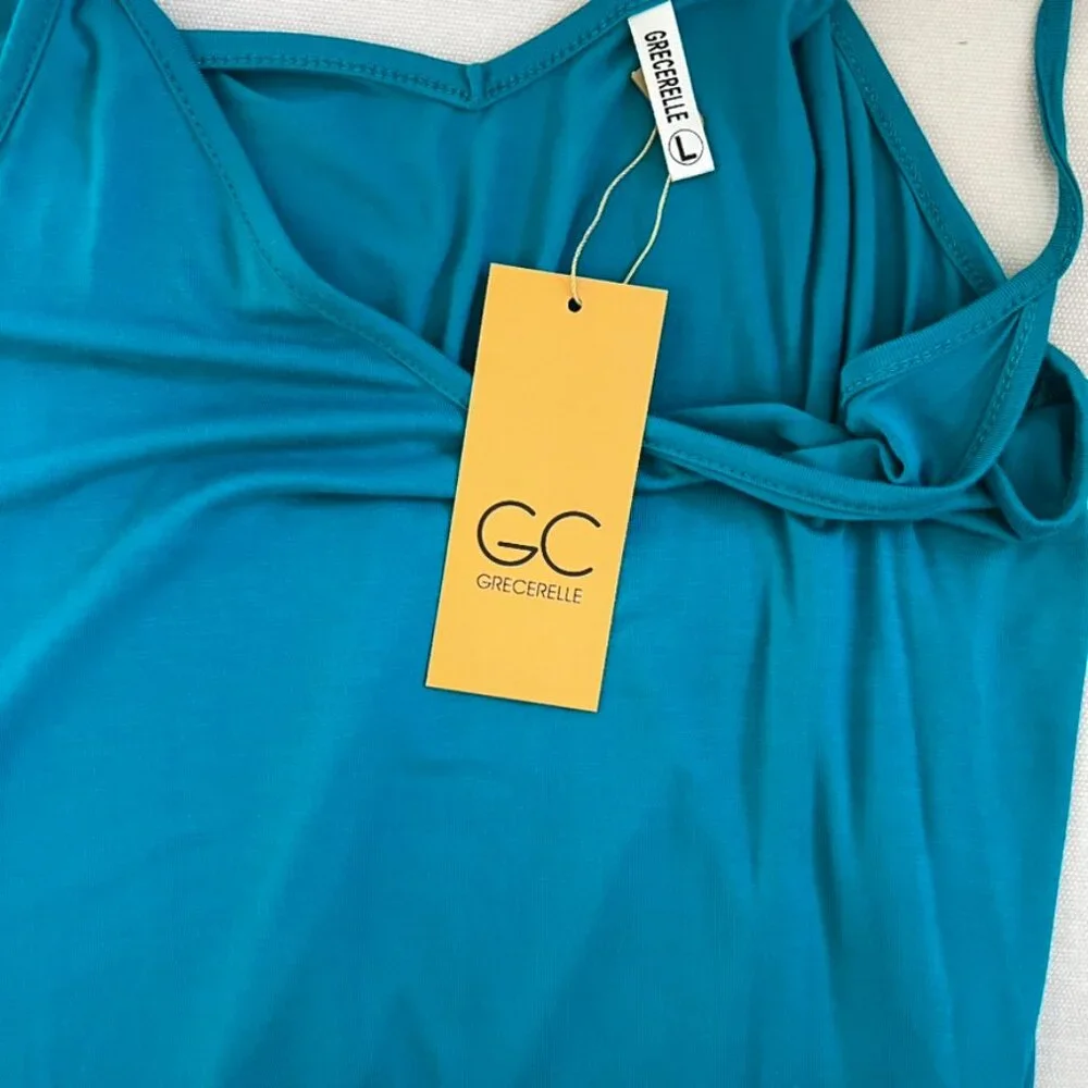 NWT Grecerelle Teal Turquoise Maxi Dress L Slit Pockets Boho Sleeveless Resort - Picture 5 of 5